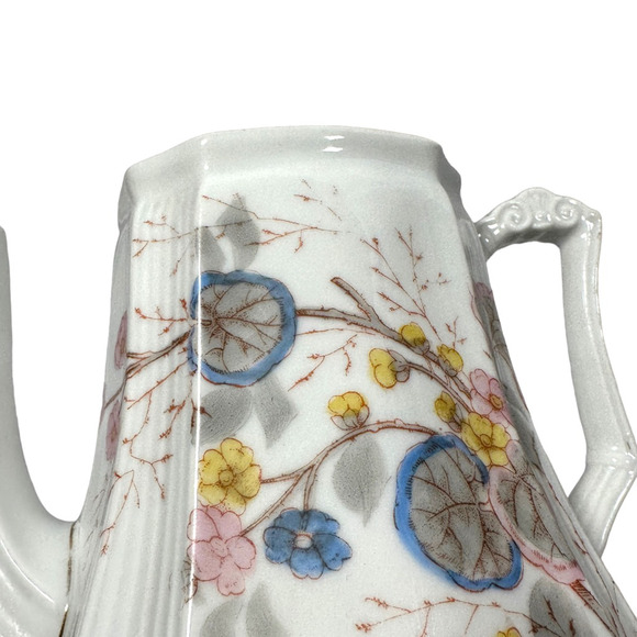 Vintage L Straus & Sons Teapot Porcelain Coffee Pot LS&S Floral Pink Yellow Blue - Picture 6 of 12